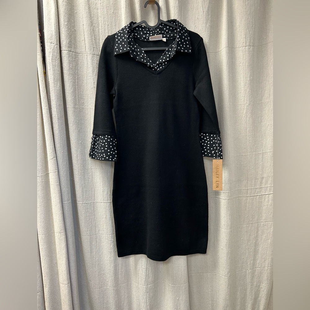 HAILEY  LYN. Black Dress with Polka Dot Accents/ MP
